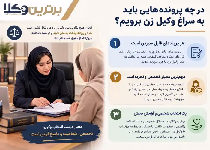 در چه پرونده هایی باید به سراغ وکیل زن بروم؟